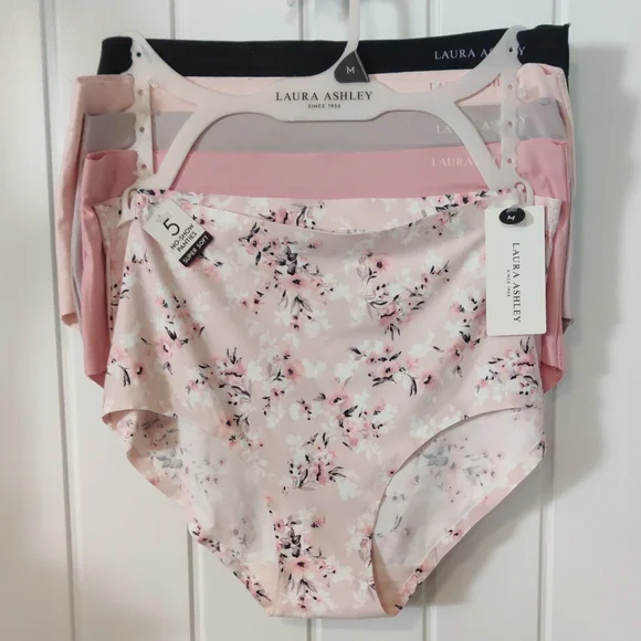 Laura Ashley Pink Floral & Solid No Show Briefs Set - 5 Pack - Picture 1 of 4